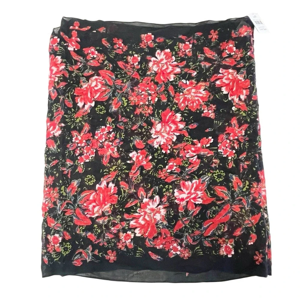 J Jill Watercolor Floral Print Infinity Scarf Black Red Cotton Blend